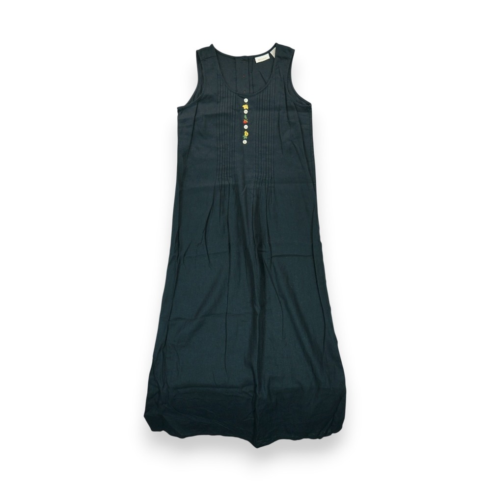 Vintage Mosaic Dress Linen Sleeveless Fairy Whimsigoth Black Boho Size 14 Womens